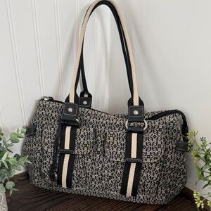 Y2K Fossil Canvas Patterned Black and Cream Tote Bag